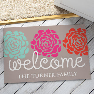 Lovely Flowers Personalized Doormat - 18x27 Inch, 1/8" Thin---Gray