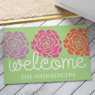 Lovely Flowers Personalized Green Doormat