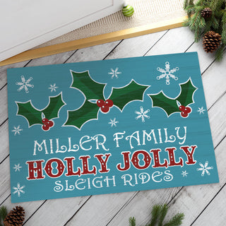 Holly Jolly Sleigh Rides Personalized Doormat