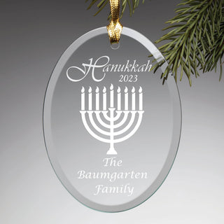 Happy Hanukkah Personalized Glass Ornament