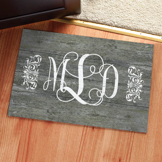 Vintage Wood Monogram Personalized Doormat - 18x27 Inch, 1/8" Thin