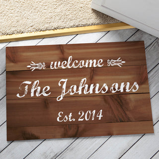 Wooden Welcome Personalized Doormat - 18x27 Inch, 1/8" Thin