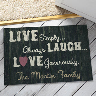 Live Laugh Love Personalized Doormat - 18x27 Inch, 1/8" Thin---Black
