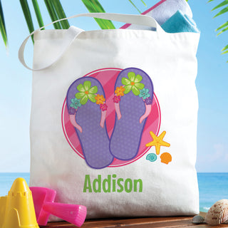 Floral Flip Flop Personalized Tote Bag