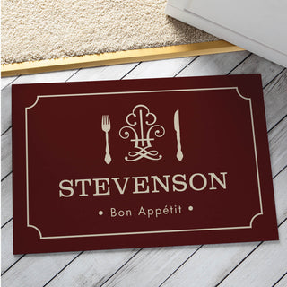 Bon Appetite Personalized Doormat - 18x27 Inch, 1/8" Thin---Burgundy