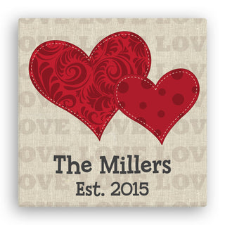 Red Hearts Personalized 12x12 Canvas