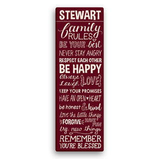 Family Rules Personalized 9x27 Personalized Canvas---Burgundy