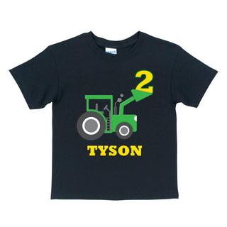 Birthday Tractor Personalized Black T-Shirt