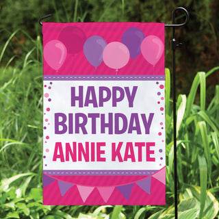 Personalized Birthday Garden Flag---Pink and Purple