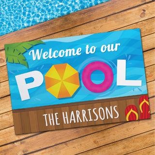 Welcome To Our Pool Oversized Personalized Doormat