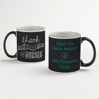 Thank Heaven For Nurses Personalized Black and White Coffee Mug - 11 oz.