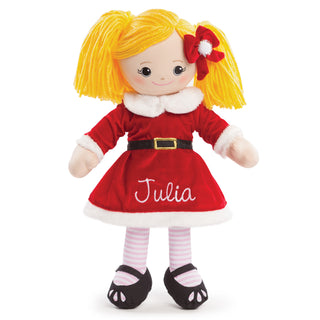 Personalized Blonde Rag Doll With Santa Dress