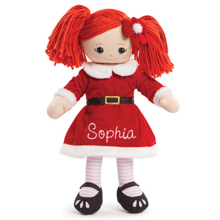 Personalized Red Head Rag Doll With Santa Dress
