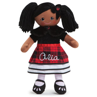Personalized African American Rag Doll With Plaid Dress