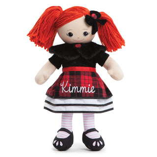 Personalized Red Head Rag Doll With Plaid Dress