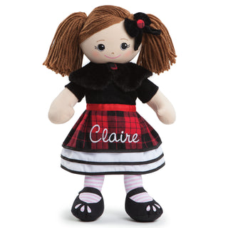 Personalized Brunette Rag Doll With Plaid Dress