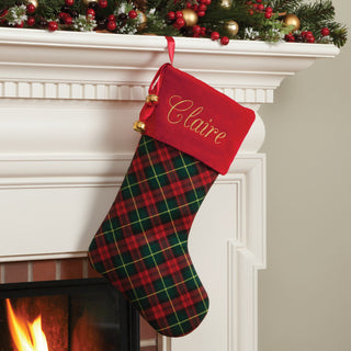 Personalized Plaid Stocking---Red Cuff