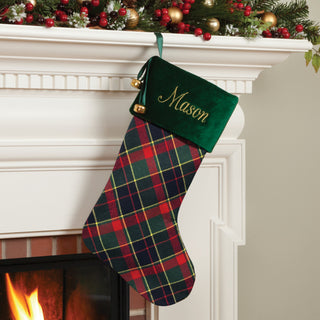 Personalized Plaid Stocking---Green Cuff