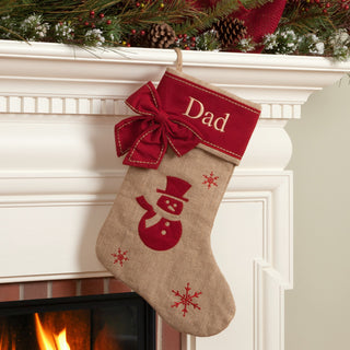 Personalized Burlap Stocking---Snowman