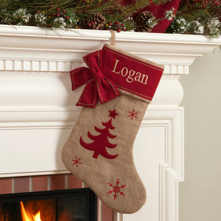 Personalized Burlap Stocking---Tree