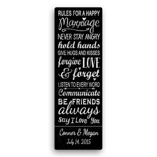 Rules For A Happy Marriage Personalized 9x27 Black Canvas