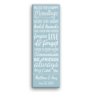 Rules For A Happy Marriage Personalized 9x27 Canvas---Blue
