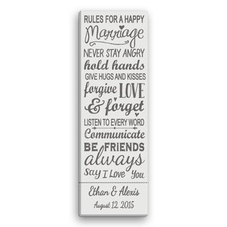 Rules For A Happy Marriage Personalized 9x27 Canvas---Grey
