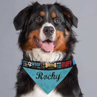 Woof! Personalized Blue Dog Bandana