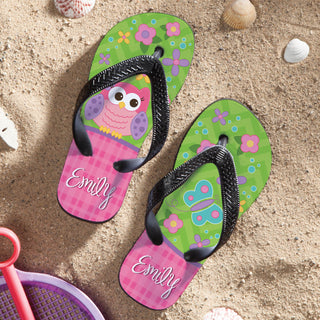 Sweet Owl Youth Personalized Flip Flops---Large
