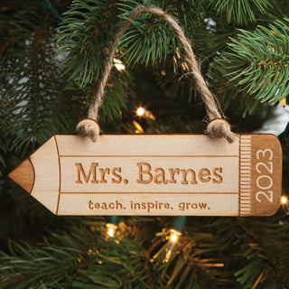 Teach, Inspire, Grow Personalized Wood Ornament