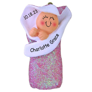 Personalized Pink Baby Bunting Ornament