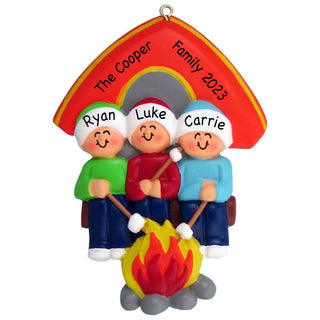 Personalized Camping Family of 3 Ornament
