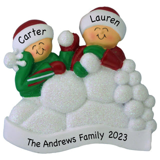 Personalized Snowball Fight Family of 2 Ornament