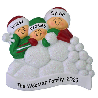 Personalized Snowball Fight Family of 3 Ornament