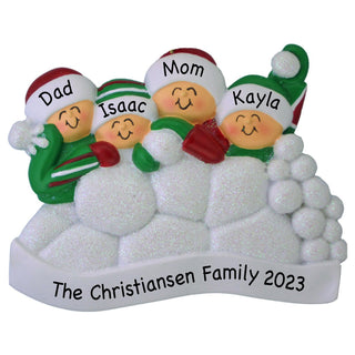 Personalized Snowball Fight Family of 4 Ornament