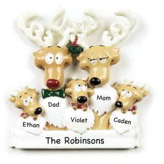 Personalized Reindeer Family of 5 Ornament