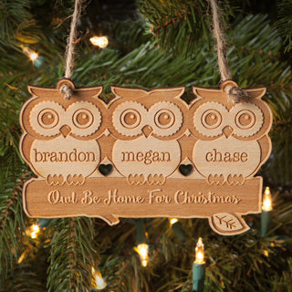 Owl Be Home For Christmas Personalized Wood Ornament--3 Owls