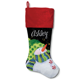 Personalized Snowman Stocking---Green Hat