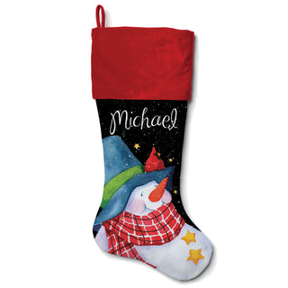 Personalized Snowman Stocking---Blue Hat