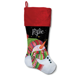 Personalized Snowman Stocking---Red and Green Hat