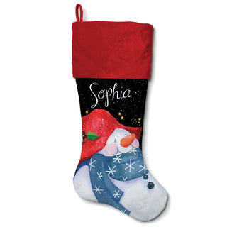 Personalized Snowman Stocking---Red Hat