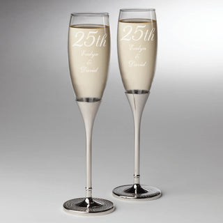 Happy Anniversary Personalized Set of 2 Glitter Flutes