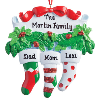 Personalized Stocking Ornament--Family of 3