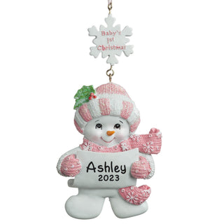 Baby's 1st Christmas Personalized Ornament--Girl Snowman
