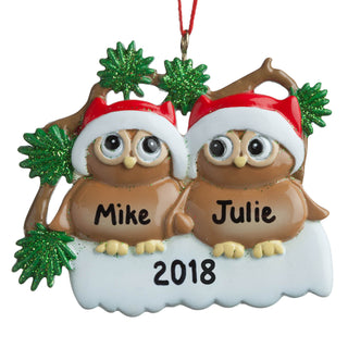 Owls In Santa Hats Personalized Ornament---Family of Two