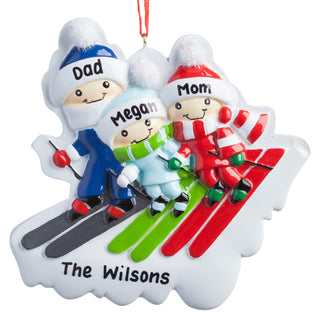 Ski Family Personalized Ornament---Family of Three