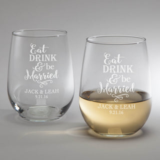 Eat, Drink & Be Married Personalized Stemless Wine Glass Set