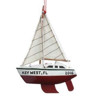 Personalized Red Sailboat Ornament