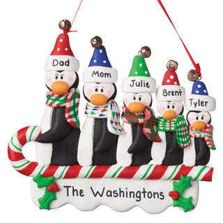 Personalized Sledding Penguins Ornament---Family of Five
