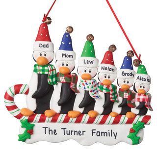 Personalized Sledding Penguins Ornament---Family of Six